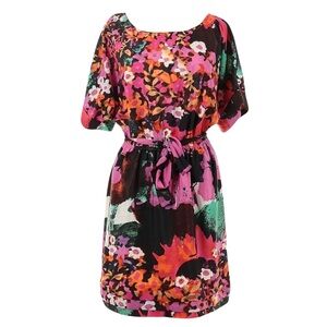 Fynn & Rose Bright Multi-Color Flora Lightweight Dress Size 14 Matching Belt